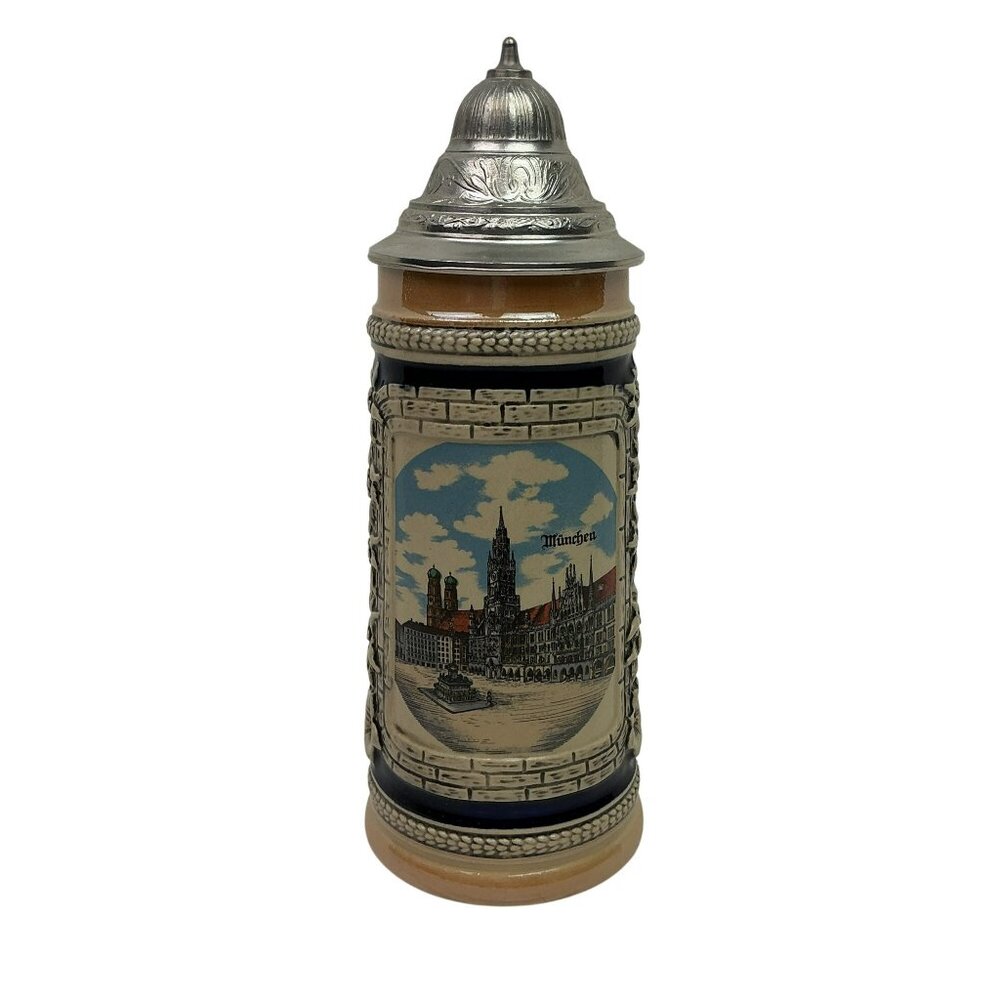 Vintage German Beer Stein With Lid & Munich Scene Bavarian TK 0.5L Collectible - Picture 3 of 10